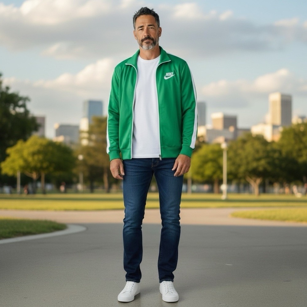 Nike Sportswear Track Jacket Mens XL Green Full Zip Pockets Athletic Stretch